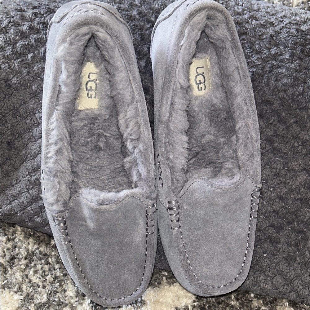 UGG Charcoal Suede Moccasin Slippers
